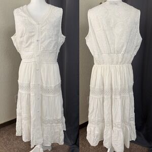 Ana & Rose White Embroidered Lace Tiered Midi Dress 3X Sleeveless Cottagecore